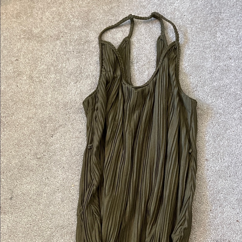 Anthropologie Olive Green Pleated Halter Maxi Dress